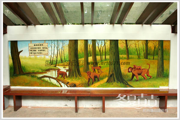 杭州虎跑动物园猴山墙绘