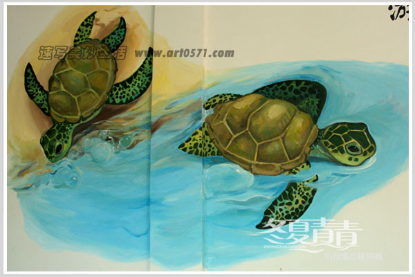墙绘图案 海龟游泳