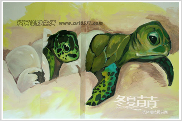 墙绘图案 海龟出生