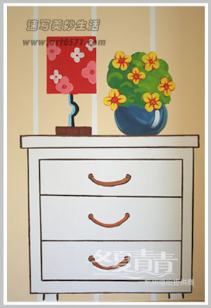 冬夏青青墙绘 桌子花彩绘