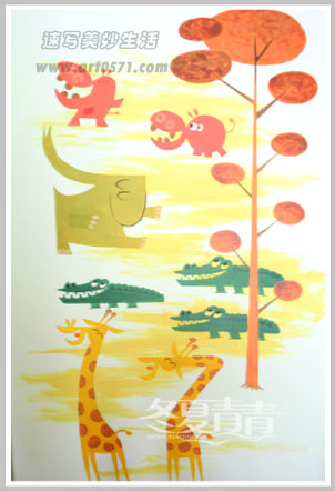 长颈鹿可爱动物墙绘