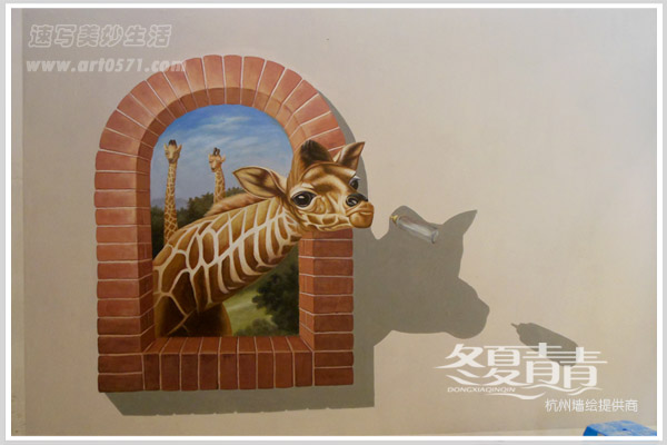 湖州银泰购物城3D立体画长颈鹿 