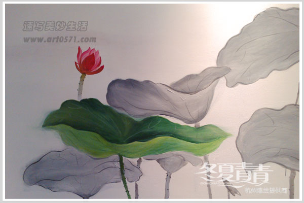荷花墙绘 沙发背景墙绘