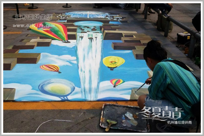 杭州四季青地面3d立体画绘制过程