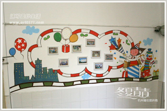 杭州笕桥小学卡通墙绘 冬夏青青