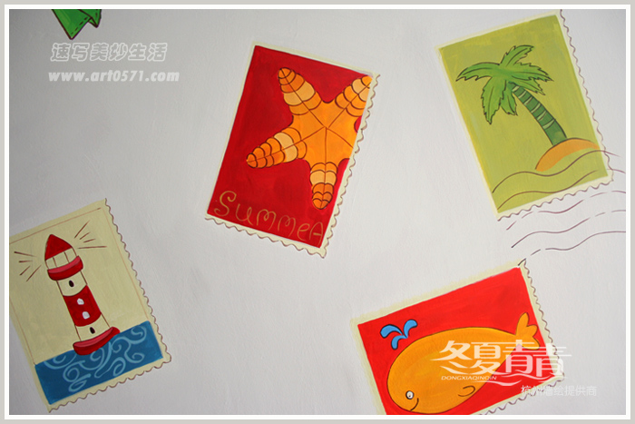 杭州市笕桥小学墙绘 集邮社墙绘