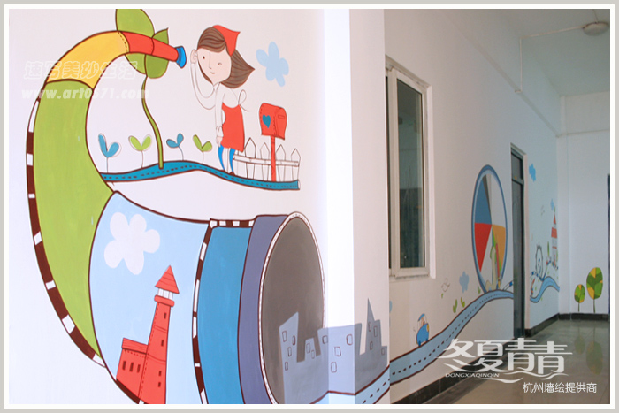 杭州市笕桥小学墙绘 集邮社墙绘