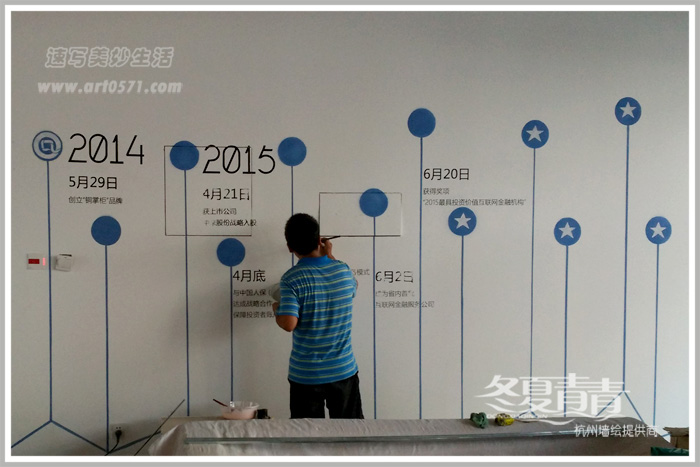 办公室墙绘 杭州梦想小镇墙绘 墙绘绘制过程