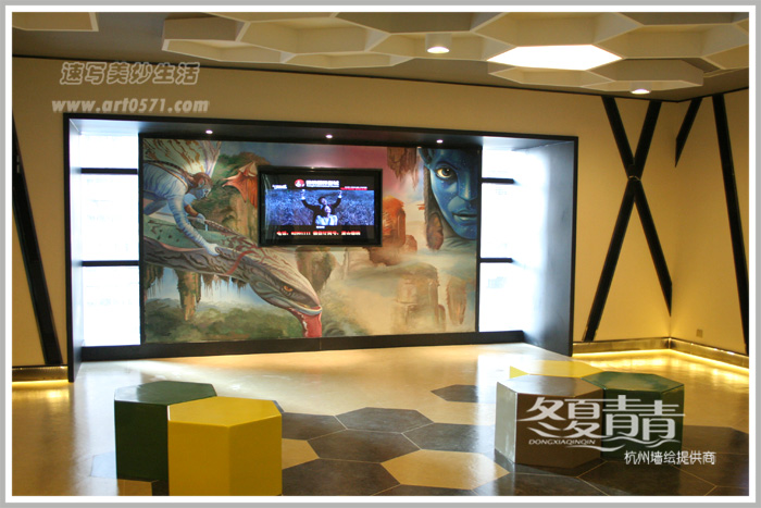 冬夏青青墙绘，手绘阿凡达，萧山德纳影城墙绘
