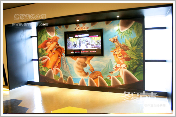萧山德纳影城墙绘，杭州冬夏青青墙绘，电影院墙绘