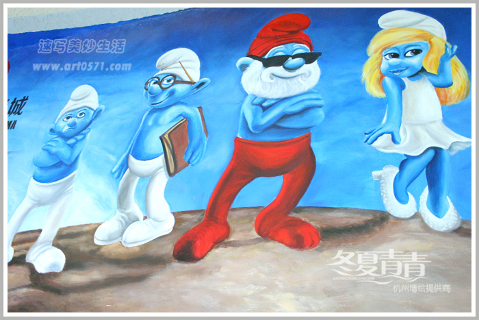 蓝精灵墙绘 电影院墙绘 杭州冬夏青青墙绘