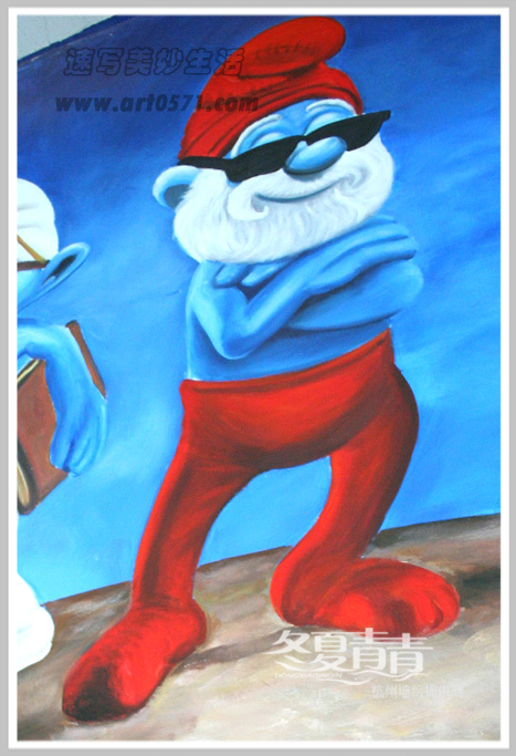 蓝精灵墙绘 电影院墙绘 杭州冬夏青青墙绘