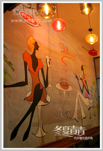 下沙墙绘 杭州冬夏青青墙绘 韩式餐厅墙绘 烤肉店墙绘