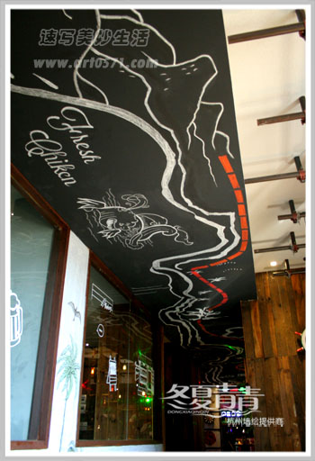 下沙墙绘 杭州冬夏青青墙绘 韩式餐厅墙绘 工业风餐厅墙绘