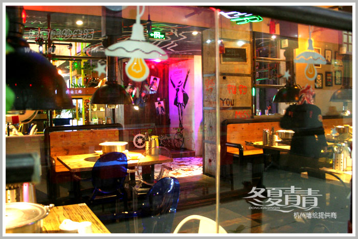 下沙墙绘 杭州冬夏青青墙绘 韩国餐厅墙绘 工业风墙绘