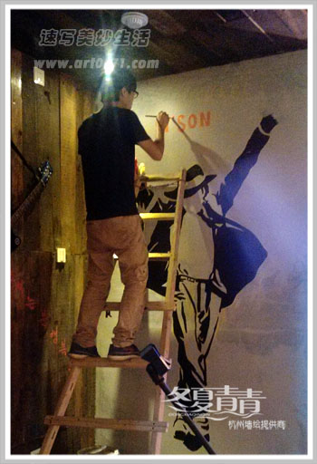 酒吧墙绘 工业风餐厅墙绘 下沙墙绘 烤肉店墙绘