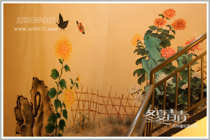 银壶食府国画餐厅墙绘 滨江浦沿餐厅墙绘