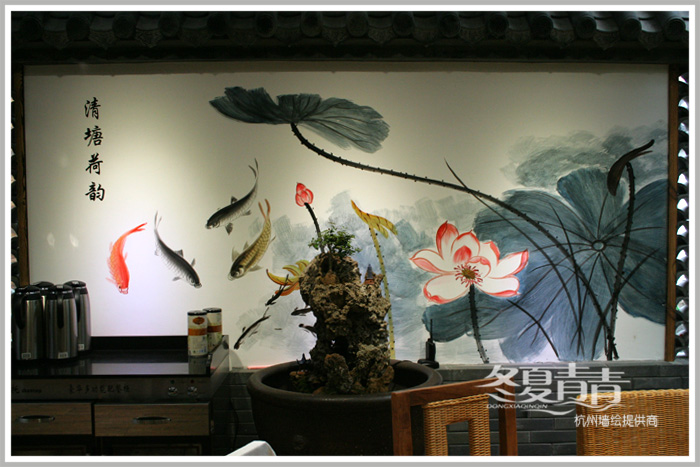 中式餐厅墙绘 国画类墙绘 饭店墙绘